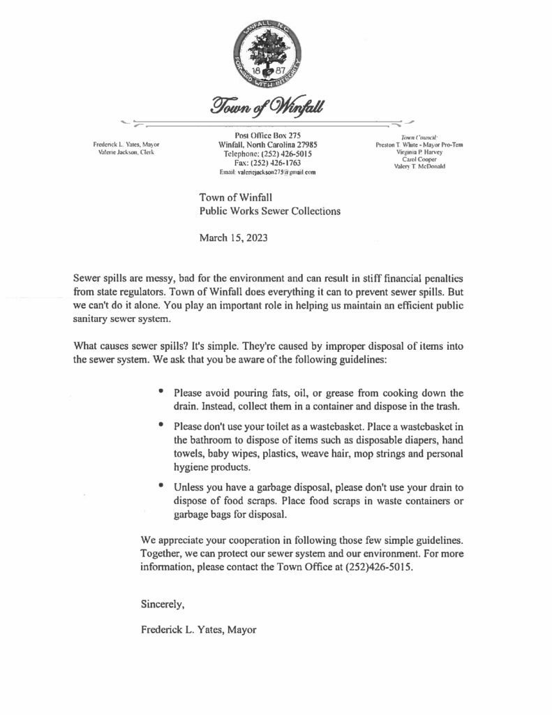 Sewer Spill Letter